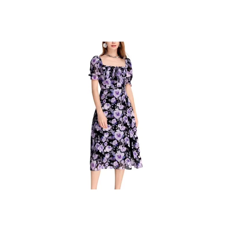Bebe Short Sleeved Dress Women's Black Purple-1