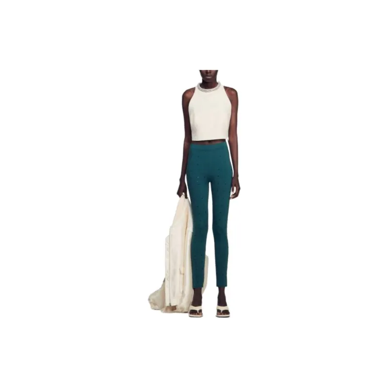 Sandro Rhinestone Leggings Leggings Women's Green-1