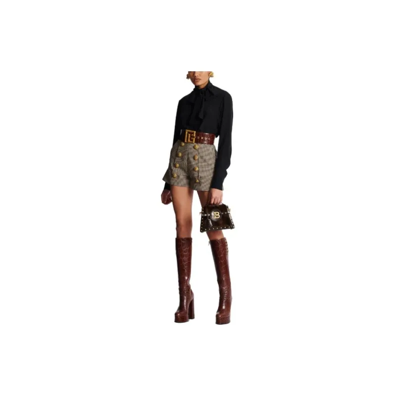 BALMAIN High Waist Button Embellished Shorts-3