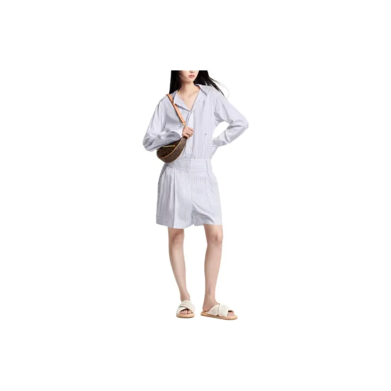 LOUIS VUITTON Collarless Pinstripe Silk Shirt-1