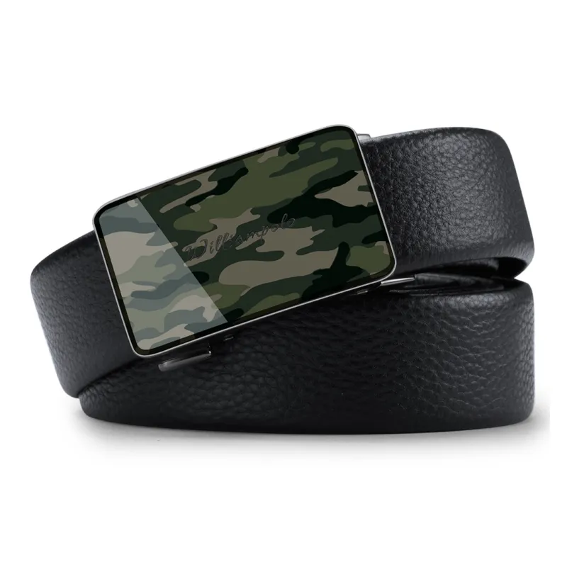 WilliamPOLO Split Cow Leather With Molded Pattern Leather Belts Men's Black Gunmetal Width  3.5cm-1