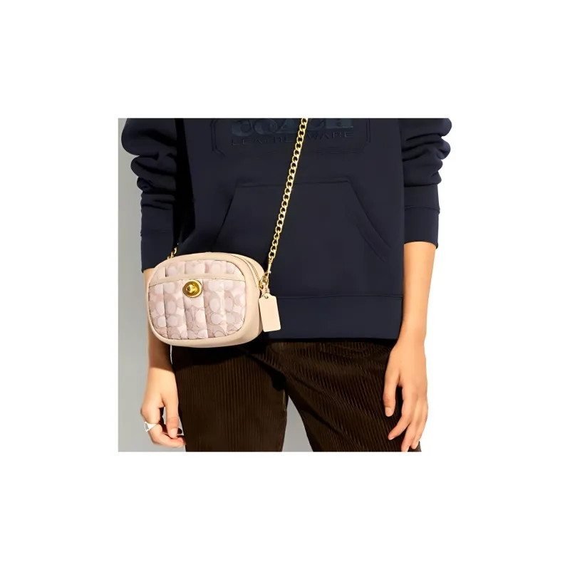 COACH Camera Cow Leather One Shoulder Crossbody Round Camera Bag Trumpets Women's Lime Ivory White-3