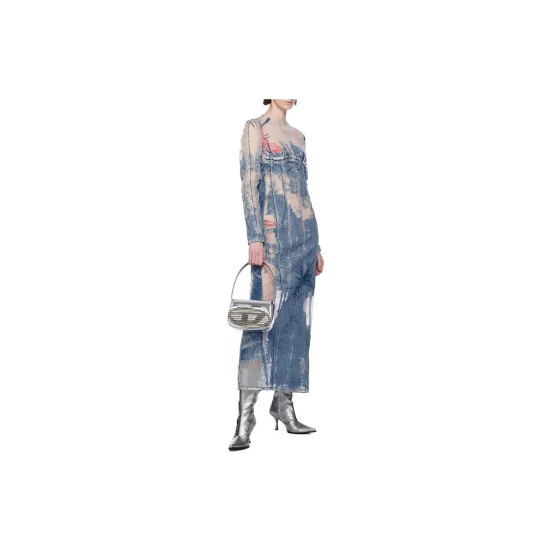 DIESEL FW23 Long-Sleeved Dresses Women's Light Blue-3