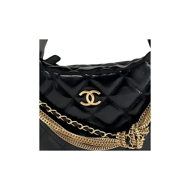 CHANEL Bright Color Wrinkle Calfskin Handbag Women's Black-1