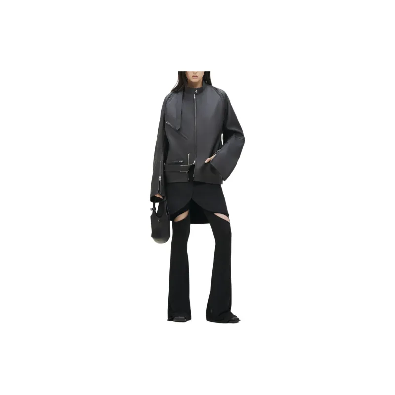 COURREGES SS24 MODULAR GRAINED LEATHER BIKER JACKET Leather Jacket Women's BLACK/Black-2