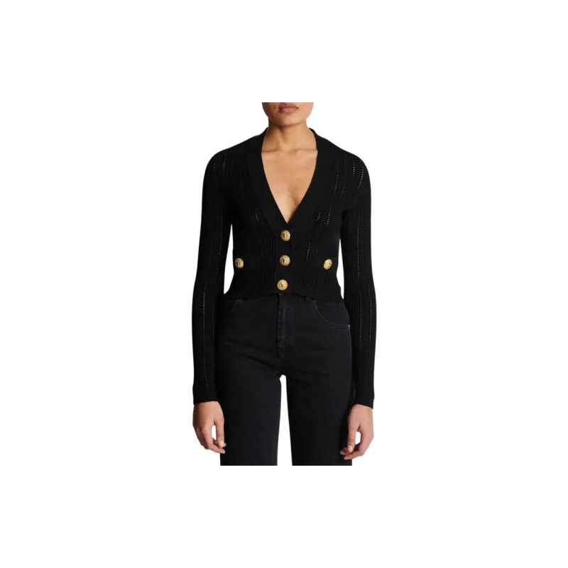 BALMAIN Open knit Cropped Cardigan-1