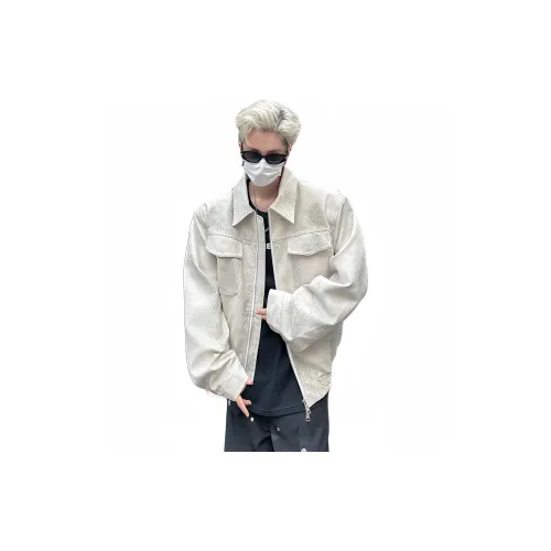 MIIRACER Leather Jackets Unisex Off White