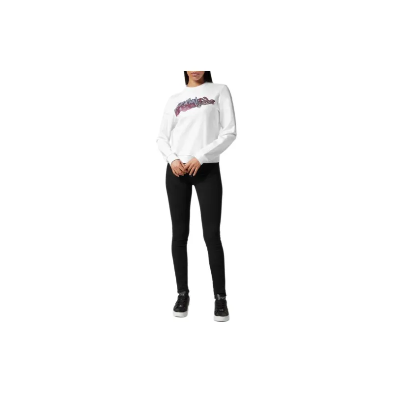 PHILIPP PLEIN Sweatshirt Roundneck Bombing Graffiti Sweatshirt Women's White-1