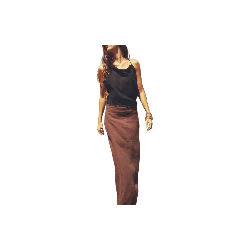 ZARA Casual Long Skirts Women's Burgundy Red-2
