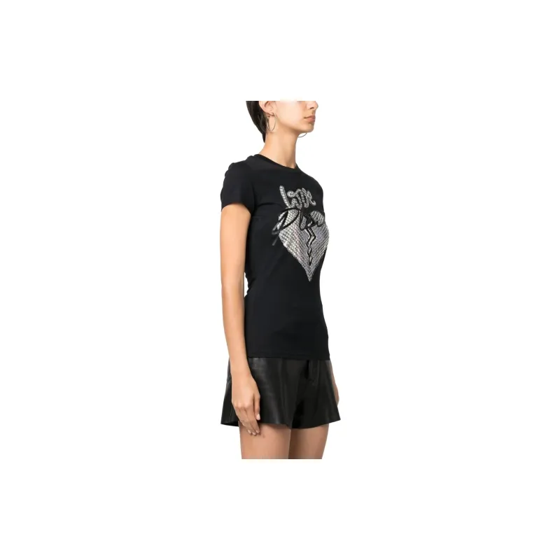 PHILIPP PLEIN Heart motif Rhinestone embellished T shirt-3