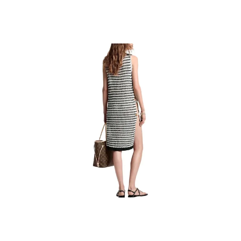 LOUIS VUITTON Striped Lace Knit Open Dress-2