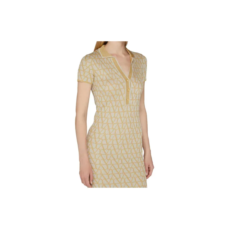 Valentino Short Sleeved Dress Women's Gold-3