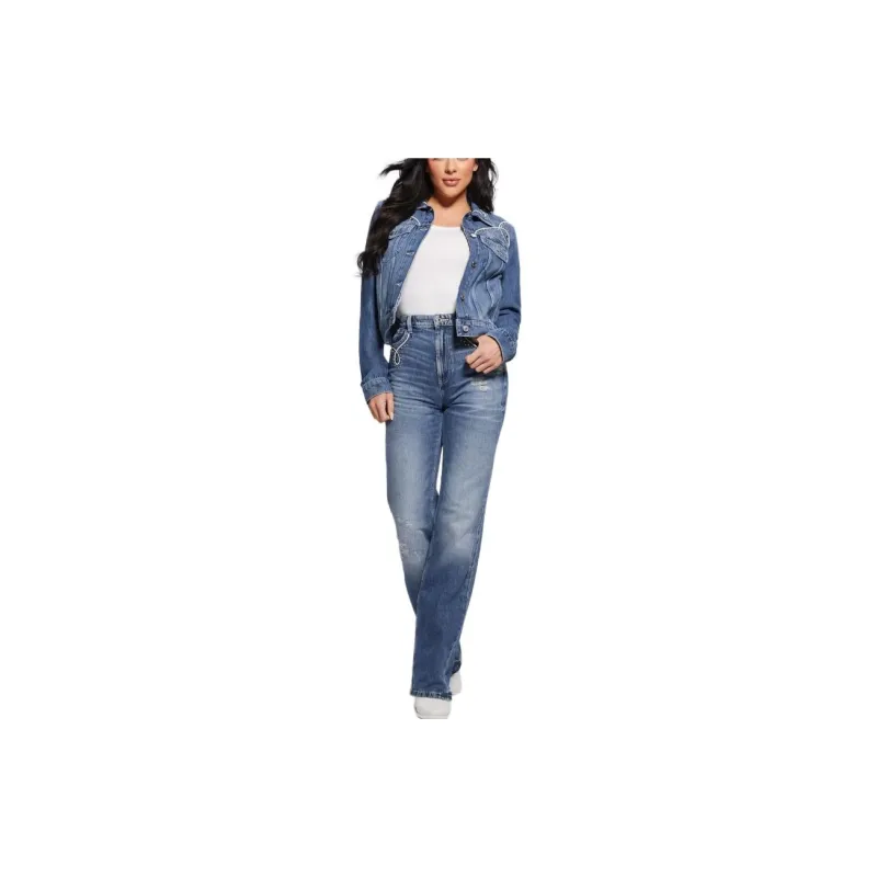 GUESS FW23 Eco Delya Denim Trucker Jacket Jackets Coats Women's Blue-3