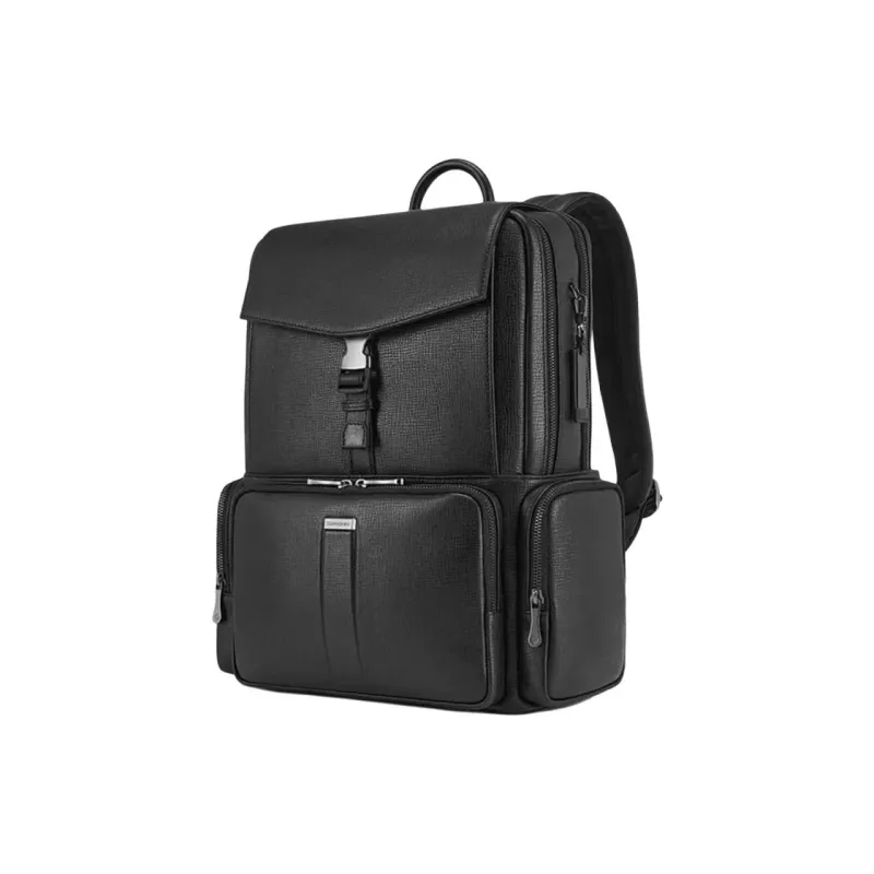 SAMSONITE Cow Leather Backpack Men's Black-1