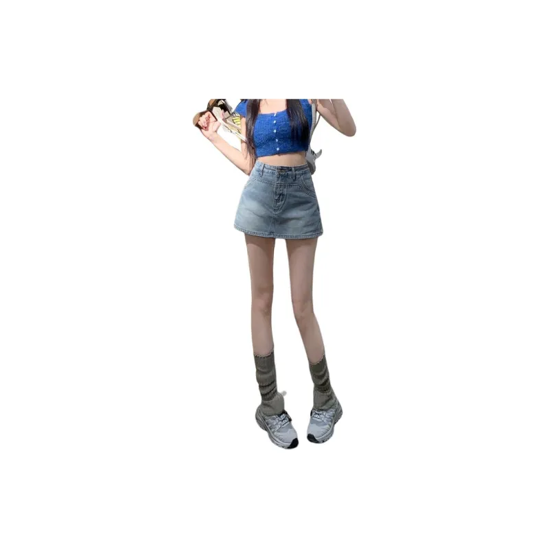 Kazakhstan Denim Short Skirts Women's Washed Blue-2