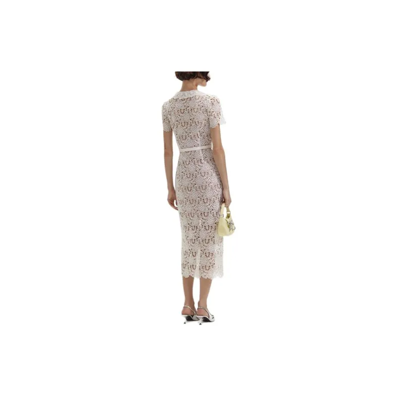 Self portrait Short Sleeved Dresses Women's Ivory White-2