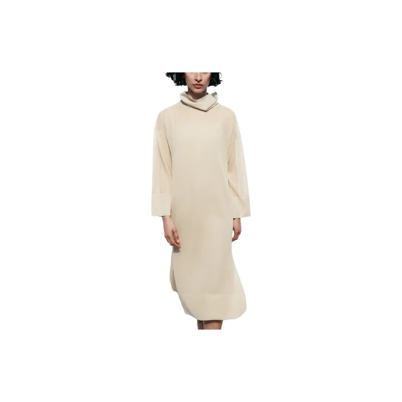 ZARA Long-Sleeved Dresses Women's Beige-2