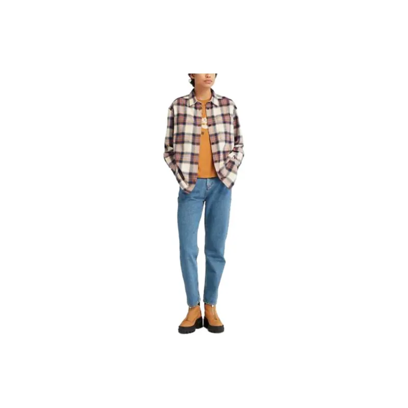 Timberland Flannel Overshirt Shirt Women's Burnt Ochre-6