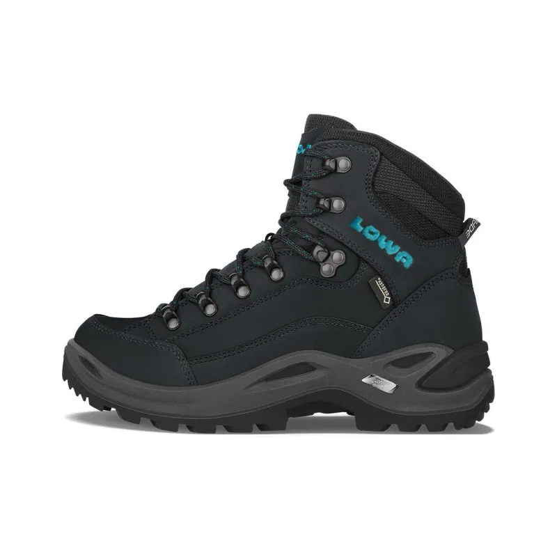 Lowa Renegade Anti-Slip Wear-Resistant High-Top Trekking Shoes Women's Black Blue-0