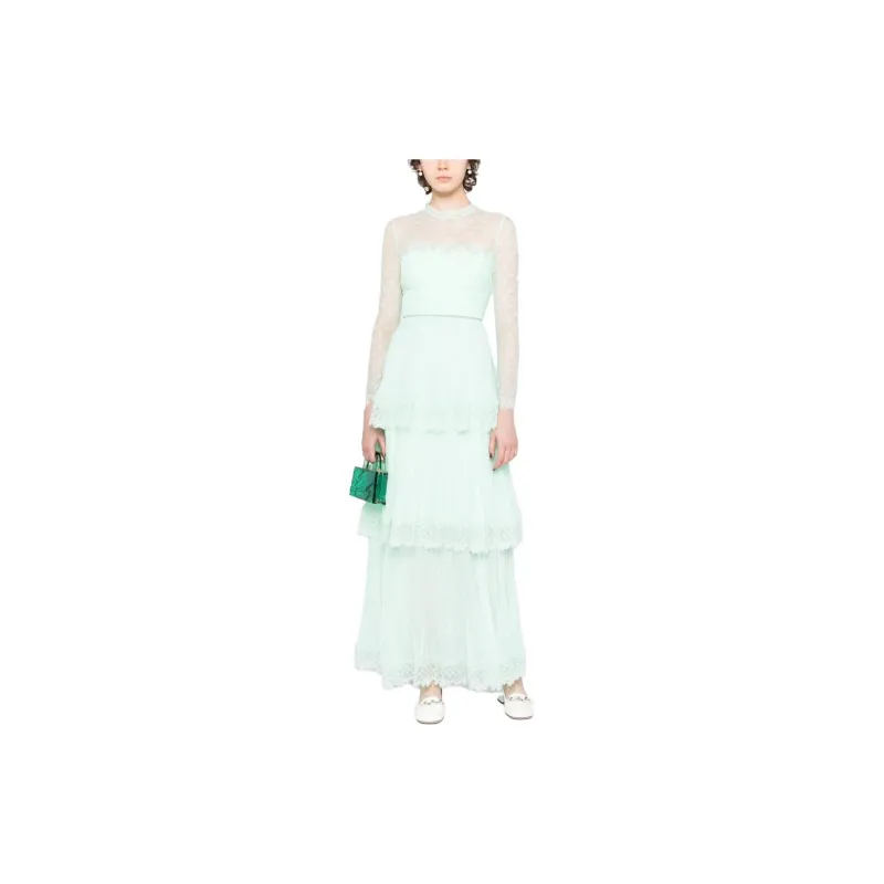 Self-portrait Lace-trimmed Chiffon Tiered Dress-1