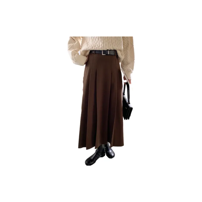 THREE PERCENTX.O.X.O. Casual Long Skirts Women's Coffee-1