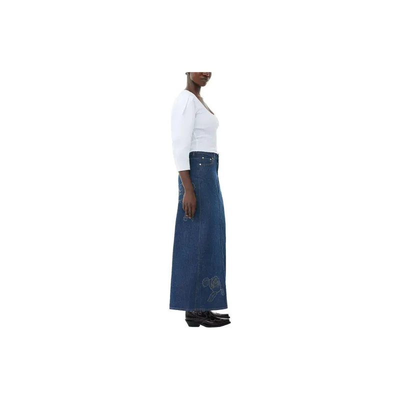 GANNI Rose Denim Maxi Skirt-3
