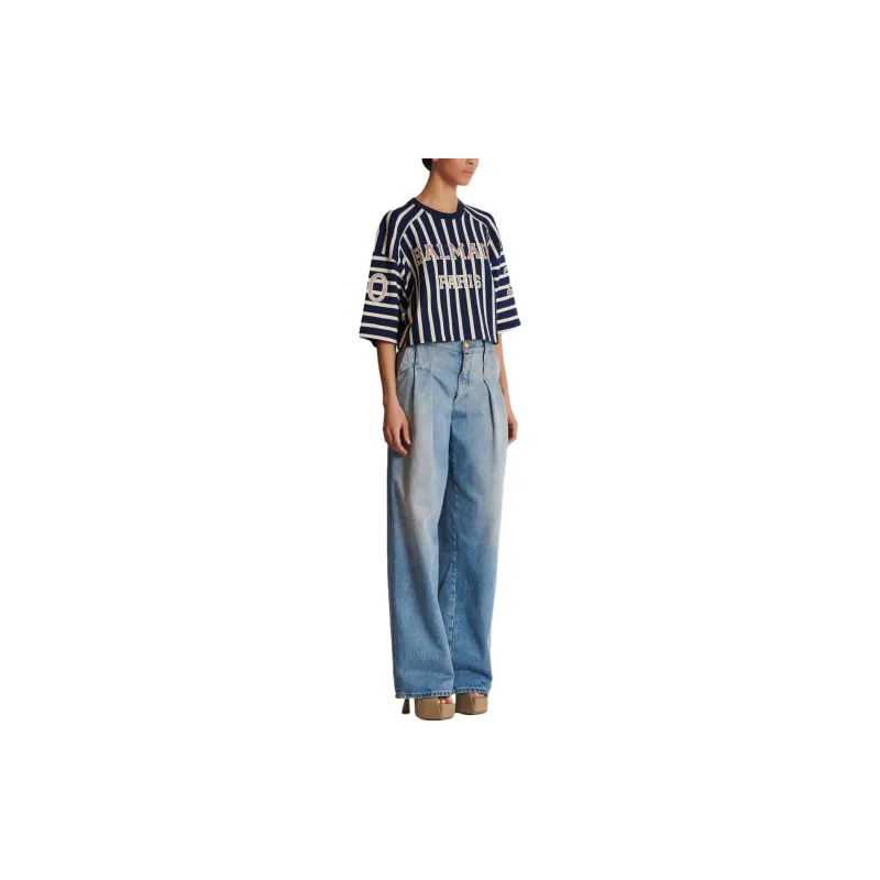 BALMAIN Striped Baseball T Shirt-3