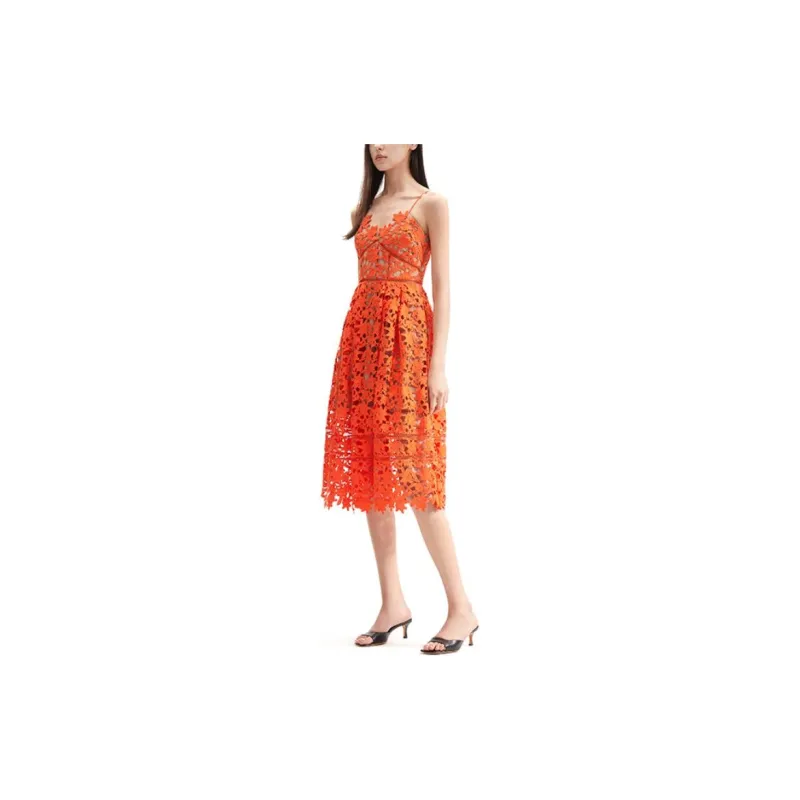 Self portrait Slip Dresses Women's Bright Orange-3