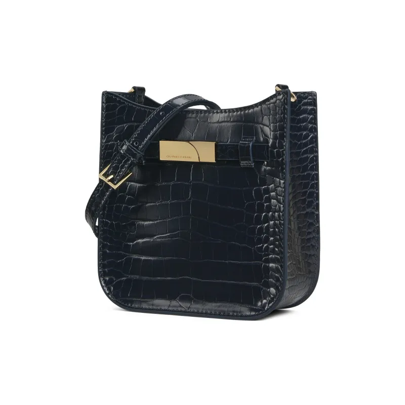 CHARLES&KEITH PU Shoulder Bag Small Size Women's Navy Blue Navy/Milk White Cream-1