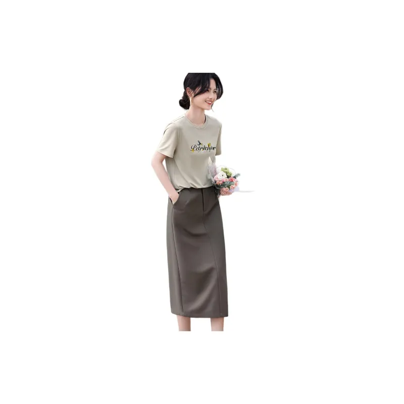 XWI Two Piece Skirt Sets Women's Clothing Sets Khaki-3