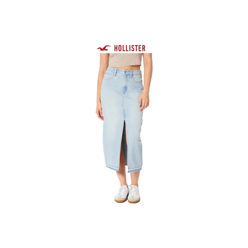 Hollister Denim Long Skirts Women's Light Blue-1