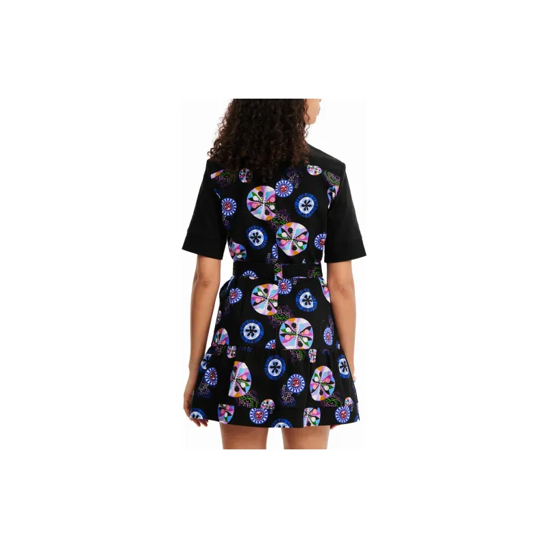 Desigual Vestido Corto Camisero Bolas M. Christian Lacroi Short Sleeved Dress Women's Black-4