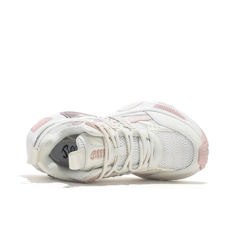 Jifffly Height Enhancing Wear Resistant Lightweight Low Top Chunky Sneakers Women's White Pink-4