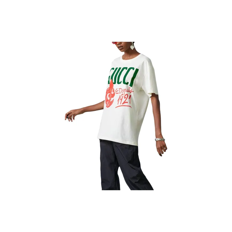 GUCCI Drop Shoulder Sleeve T Shirt Women's White-2