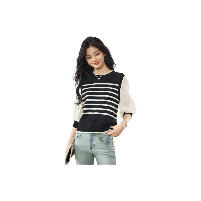 Yi Mengyuan Sweater Women's Black White-2