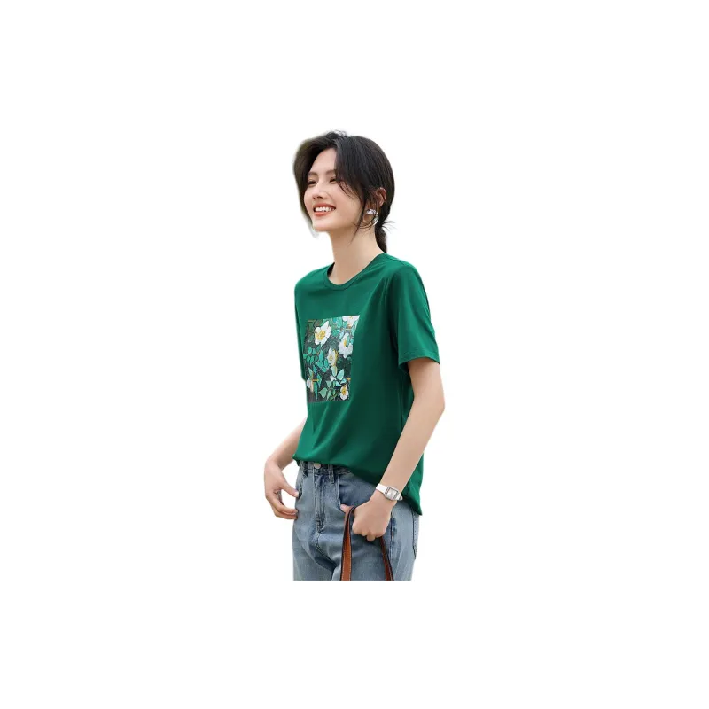 XWI SS24 Set in Sleeve T Shirt Women's Oil Painting Green-0