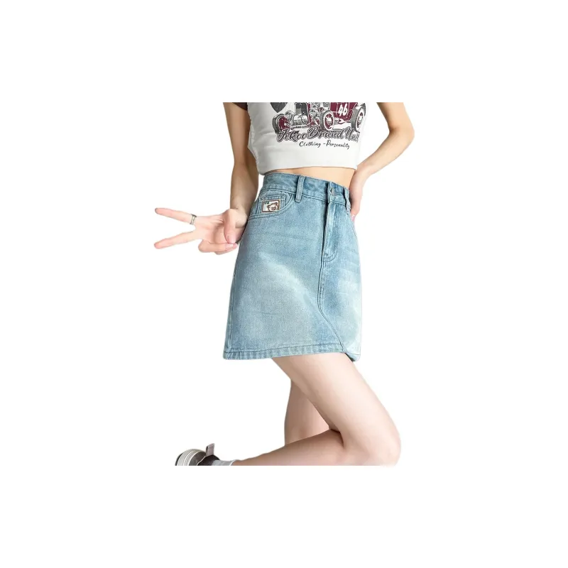 Tonlion Denim Short Skirts Women's Light Blue-2