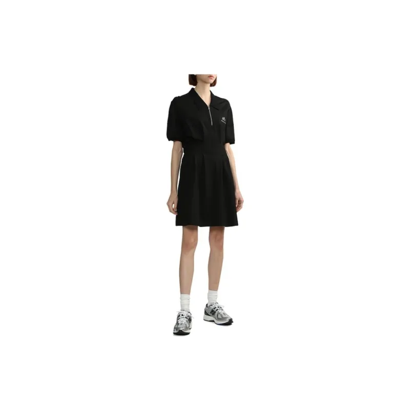 Mini Cream Short-Sleeved Dresses Women's Black-2