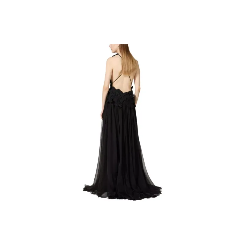 Valentino Embroidered Crepe Couture Long Dress Sleeveless Dress Women's Black-2