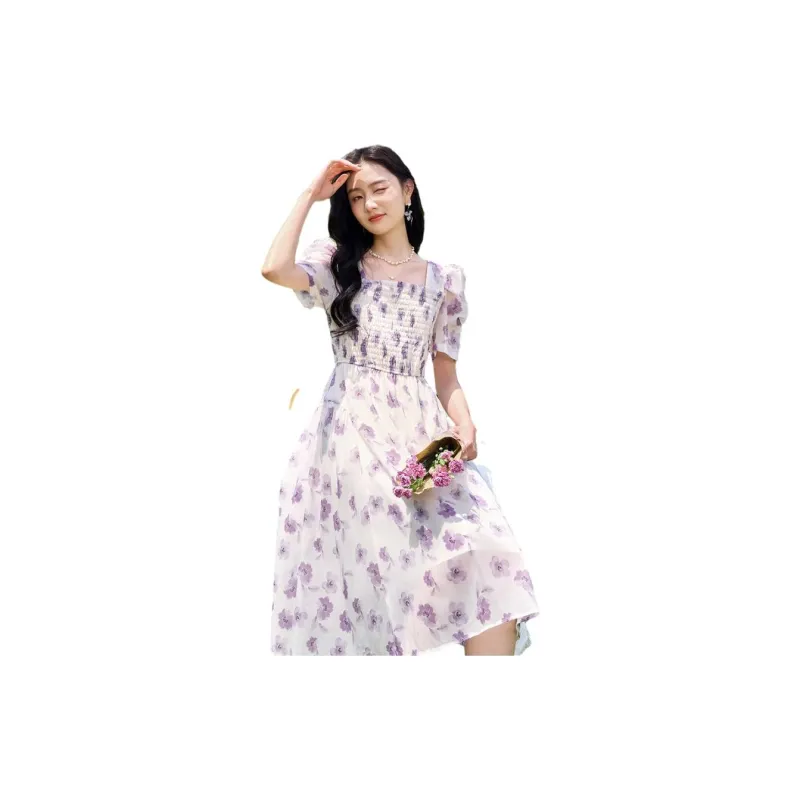 XIANGYING Short Sleeved Dresses Women's Purple-2