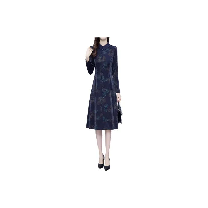 Mapping Long Sleeved Dresses Women's Blue-1