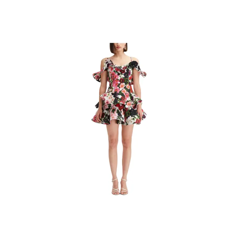 OSCAR DE LA RENTA Hollyhocks Cotton Poplin Ruffled Dress-1