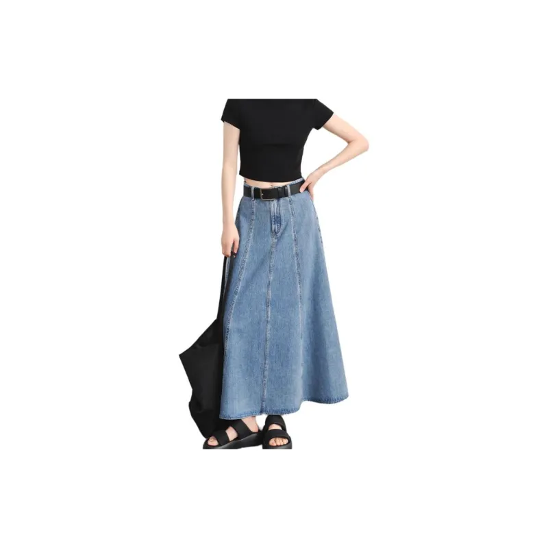 Orange Desire Denim Long Skirts Women's Vintage Light Blue-2