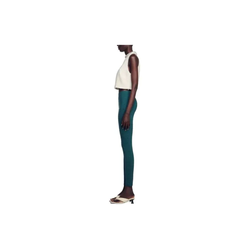 Sandro Rhinestone Leggings Leggings Women's Green-4