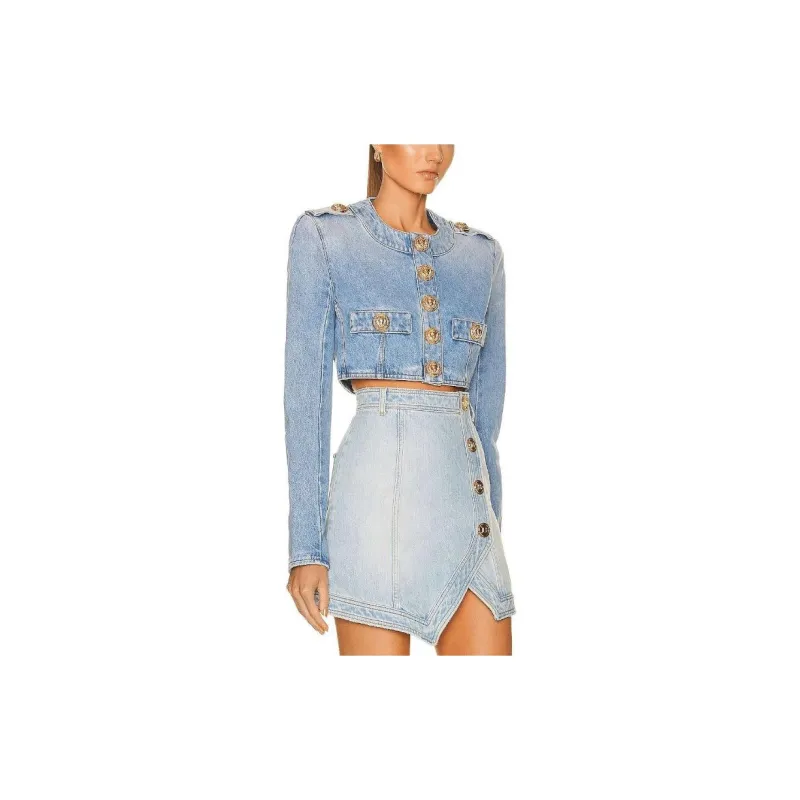 BALMAIN FW22 Denim Jacket Women's Blue-4
