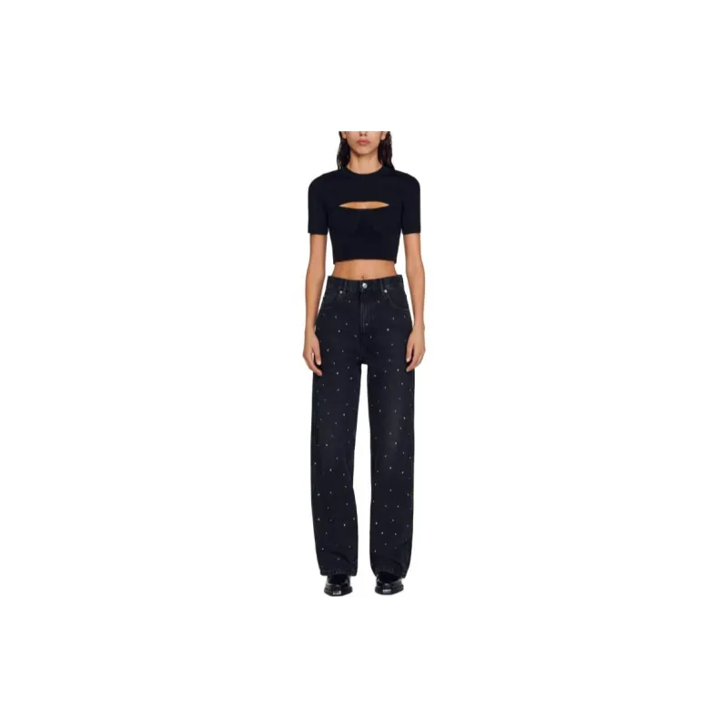 Sandro Rhinestone-embellished Straight-leg Jeans-1