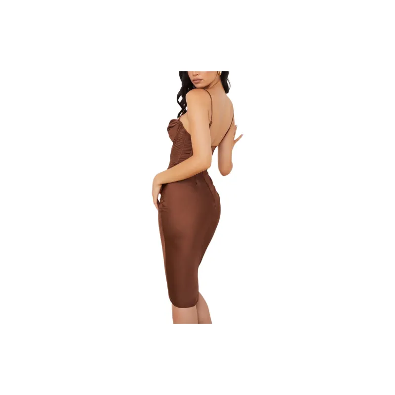 HOUSE OF CB Myrna Slip Dresses Women's CHOCOLATE/Chocolate-5