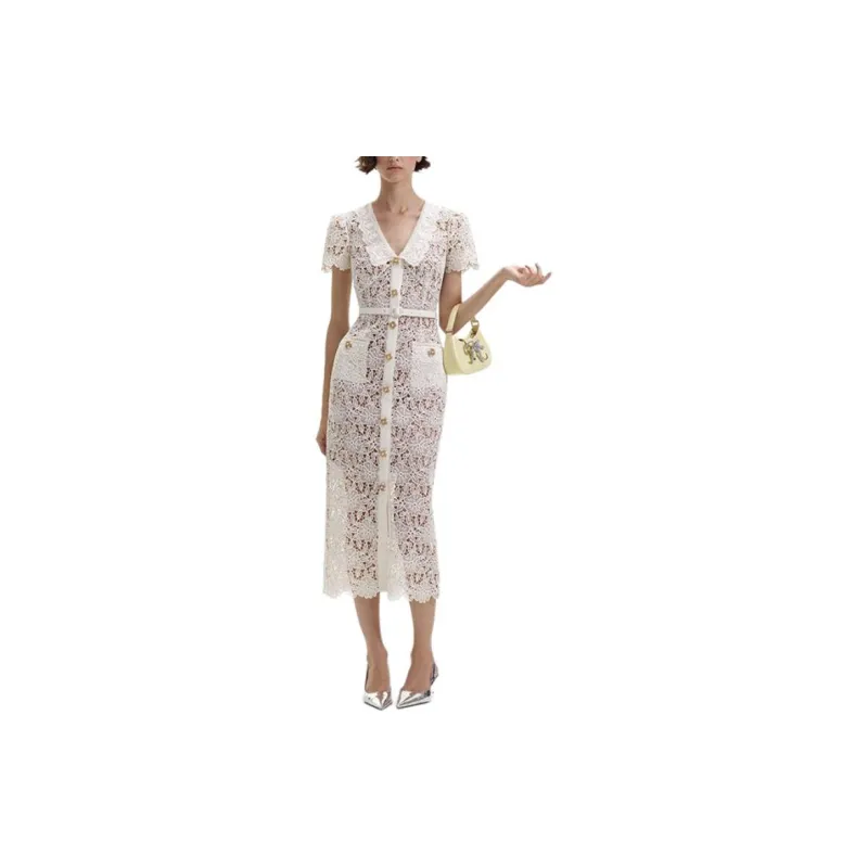 Self portrait Short Sleeved Dresses Women's Ivory White-1