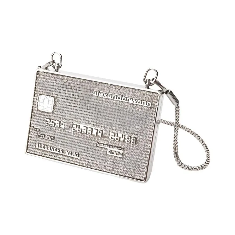 Alexander Wang Metal Clutch Crossbody Bag Shoulder Bag Necklace Pouch Women's Silver-1