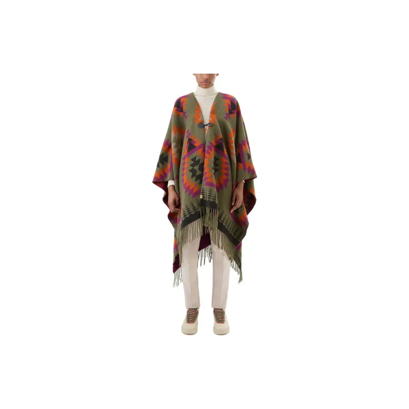 WOOLRICH Ikat print Fringed Wool blend Cape-1